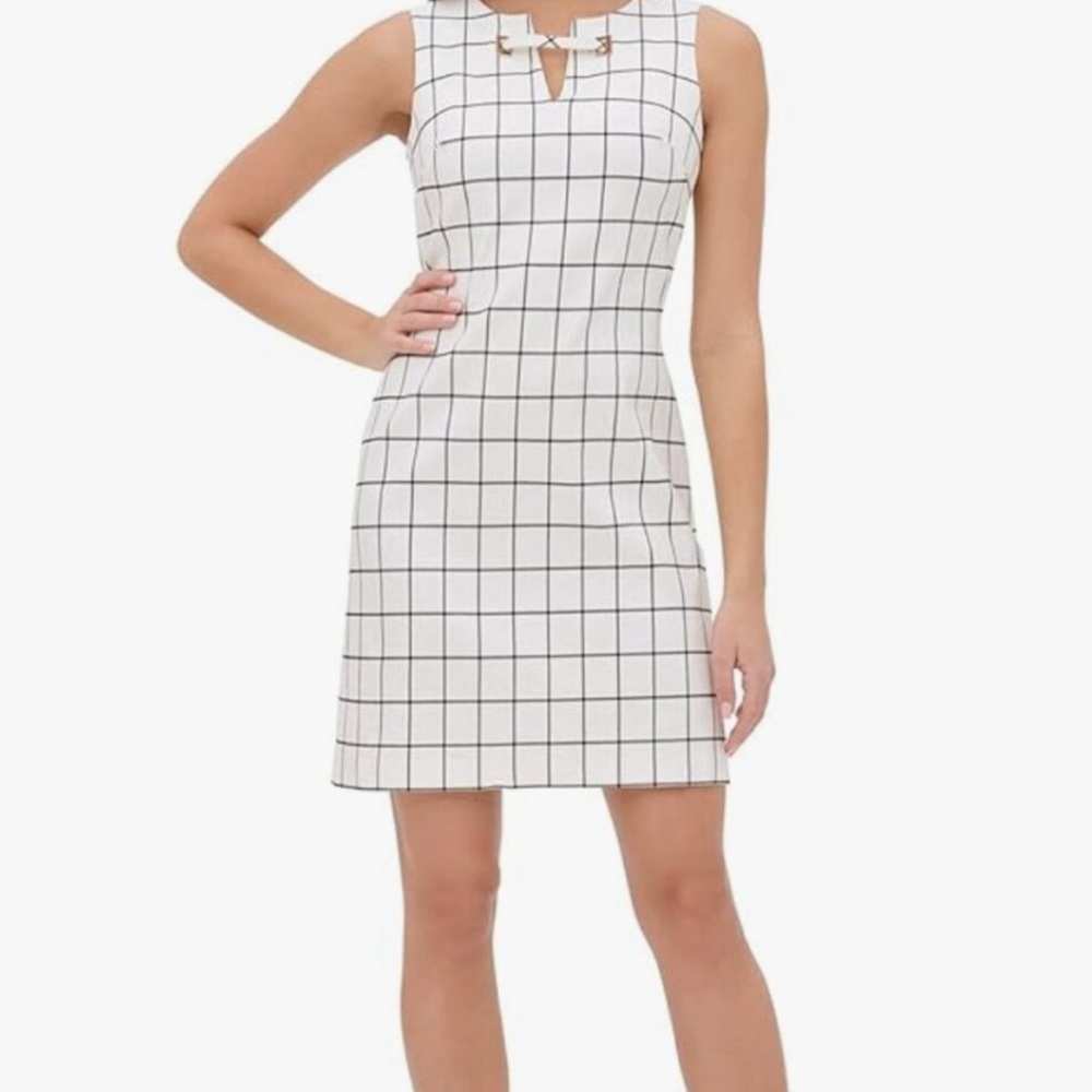 NWT Tommy Hilfiger Women's Size 14 White Window Pane Sheath Dress